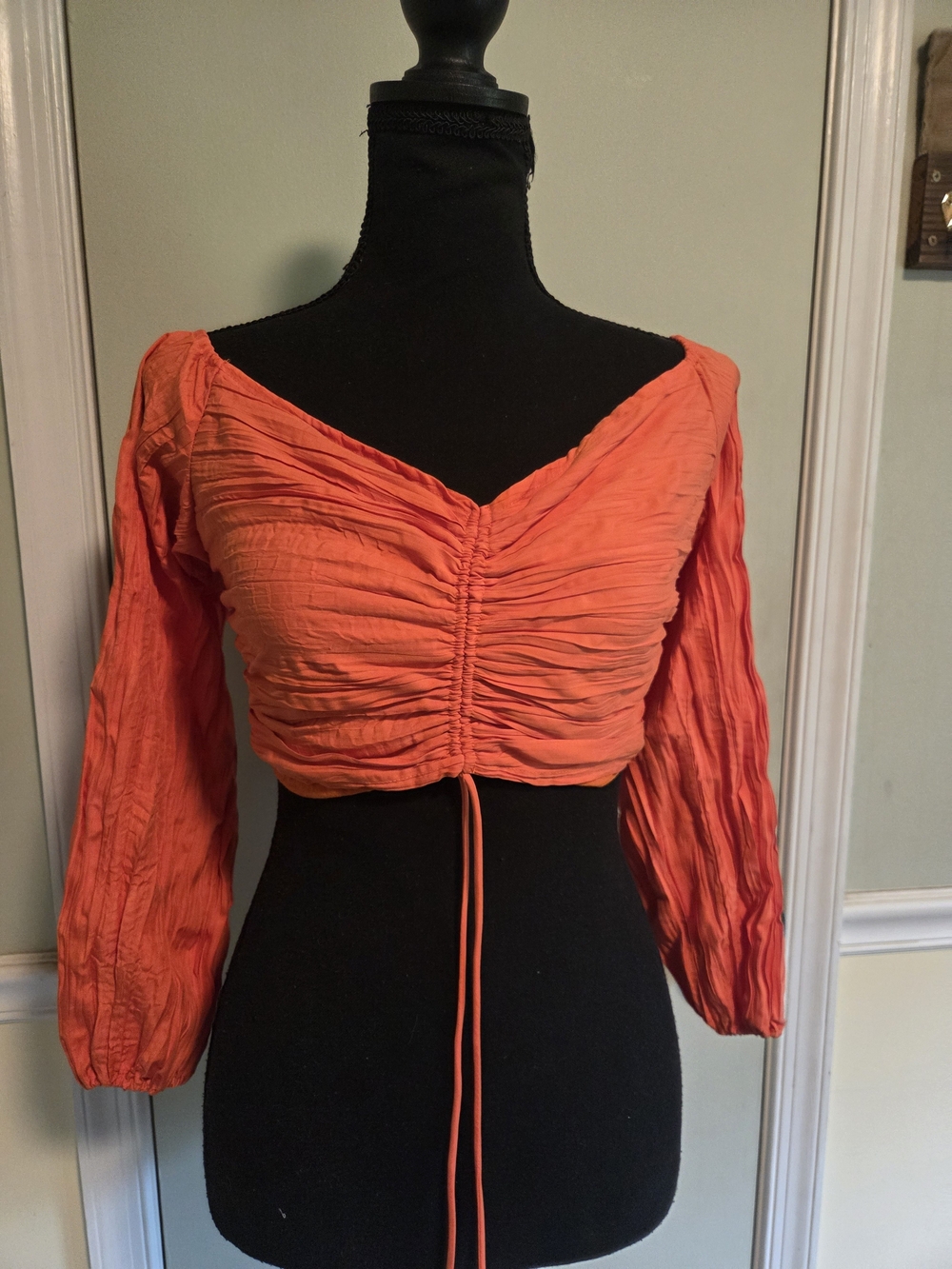 Urban Outfitters Orange Ruched Long-Sleeve Crop Top